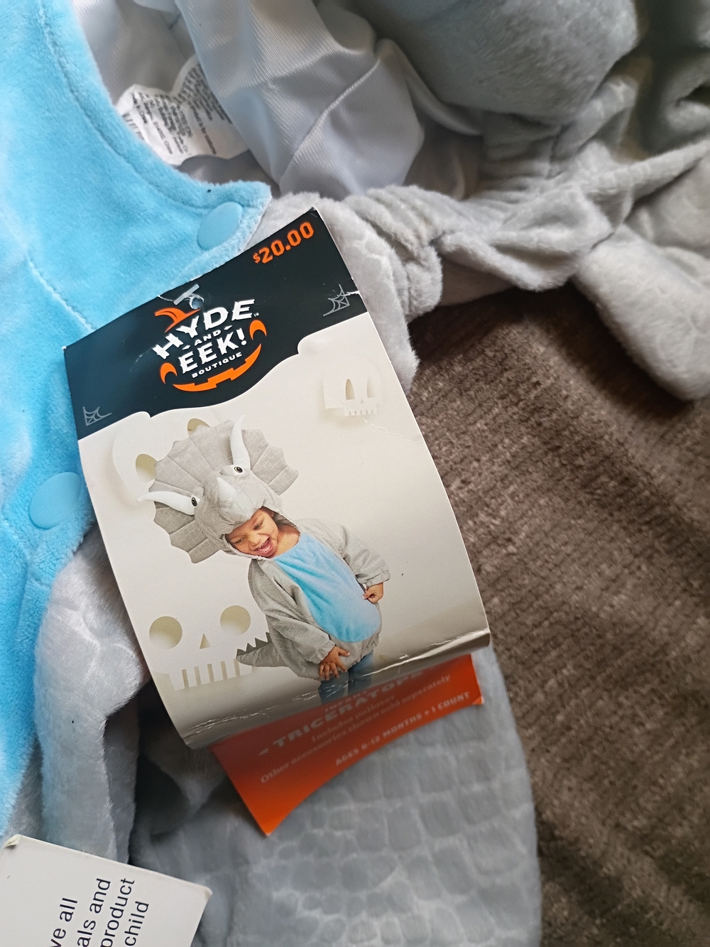Kids Triceratops Costume - Light Blue & Gray